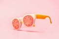 Beach sunglasses concept with watermelon on pink background Royalty Free Stock Photo