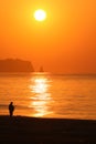 Beach sunrise in Japan, Chiba, Land of the rising sun, Hebara beach is famous for being one of the first places to see the sun ris Royalty Free Stock Photo
