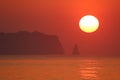 Beach sunrise in Japan, Chiba, Land of the rising sun, Hebara beach is famous for being one of the first places to see the sun ris Royalty Free Stock Photo