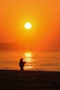 Beach sunrise in Japan, Chiba, Land of the rising sun, Hebara beach is famous for being one of the first places to see the sun ris Royalty Free Stock Photo