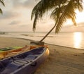 Beach Sunrise With Kayaks Royalty Free Stock Photo