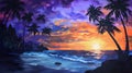 Beach Sunset Bliss: Colorful Horizon./n