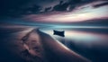 Beach Sunset with Calm Water and Anchored Boat