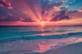 beach at sunset with colorful sky and sun crepuscular rays. By generative Ai Royalty Free Stock Photo