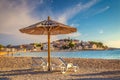 Beach at sunset near Primosten town, a popular tourist destinati Royalty Free Stock Photo