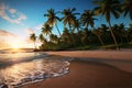 Beach sunset palm trees tropic island exotic background generated by AI Royalty Free Stock Photo