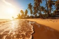 sunset ocean sun sea island palm sunrise landscape sky beach. Generative AI. Royalty Free Stock Photo