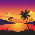 Beach sunset with silhouette of palm trees landscape background Royalty Free Stock Photo