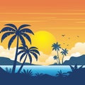 Beach sunset with silhouette of palm trees landscape background Royalty Free Stock Photo