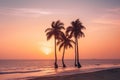 Beach sunset or sunrise with tropical palm trees Royalty Free Stock Photo