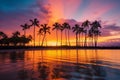 Beach sunset or sunrise with tropical palm trees Royalty Free Stock Photo