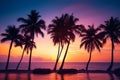 Beach sunset or sunrise with tropical palm trees Royalty Free Stock Photo
