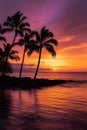 Beach sunset or sunrise with tropical palm trees Royalty Free Stock Photo