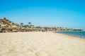 Beach in sunset time.White sand, blue sky and ocean. Summer vacation. sea vacation. travel concept. The empty beaches of Egypt Royalty Free Stock Photo