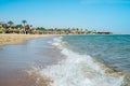 Beach in sunset time.White sand, blue sky and ocean. Summer vacation. sea vacation. travel concept. The empty beaches of Egypt Royalty Free Stock Photo