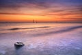 Beach at sunset in Zeeland, The Netherlands