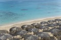 Beach with sunshades - top view Royalty Free Stock Photo