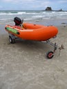 Beach: surf life-saving inflatable boat