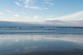 Beach and surf of the North Sea in Koksijde, Belgium