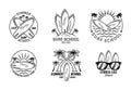 Beach Surf School Signs Thin Line Badges Icons Set. Vector