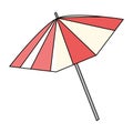 Beach or swimming pool umbrella red and white, vacation and travel concept, doodle style vector Royalty Free Stock Photo