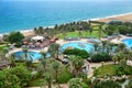 The beach and swimming pools at luxury hotel Royalty Free Stock Photo