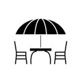 Beach table and chairs black icon, vector sign on isolated background. Beach table and chairs concept symbol
