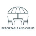 Beach table and chairs line icon, vector. Beach table and chairs outline sign, concept symbol, flat illustration Royalty Free Stock Photo