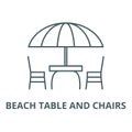 Beach table and chairs vector line icon, linear concept, outline sign, symbol