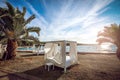 Beach tent bed at Adriatic sea Royalty Free Stock Photo