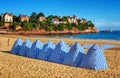 Beach tents in Dinard, Brittany, France Royalty Free Stock Photo