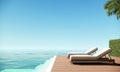 Beach Terrace Modern Luxury Villa Hotel with Swimming Pool, Sea and Sky view, 3D Rendering Royalty Free Stock Photo