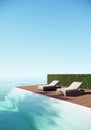 Beach Terrace Modern Luxury Villa Hotel with Swimming Pool, Sea and Sky view, 3D Rendering vertical Royalty Free Stock Photo