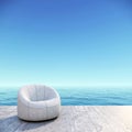 Beach Terrace Modern Luxury Villa Hotel with white terrace and white chair, Sea and Sky view Royalty Free Stock Photo
