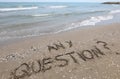 beach text ANY QUESTION ideal to complement a slide presentatio