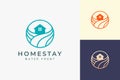 Beach theme resort or hotel logo with ocean wave and circle Royalty Free Stock Photo