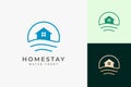 Beach theme resort or hotel logo with ocean wave and circle Royalty Free Stock Photo