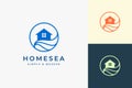 Beach theme resort or real estate logo with sea wave and circle Royalty Free Stock Photo