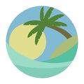 BEACH THEME. vector illustration of the wave, tropical island palm trees and the sun