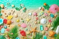 Beach themed frame for Flyers with Holiday Vacation Elements with space for text - Generative AI Royalty Free Stock Photo