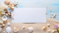 a beach-themed love proposal card with a flat lay composition featuring seashells, a message in a bottle Royalty Free Stock Photo