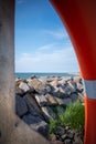 Beach of Timmendorf on Poel photographed through a life preserver Royalty Free Stock Photo