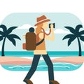 Beach tourist camera vector graphics