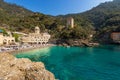 Beach of San Fruttuoso with the Ancient Abbey and the Doria Tower