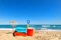 Beach towels and toys for summer vacation Royalty Free Stock Photo