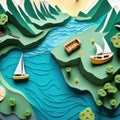 Beach town background in paper craft