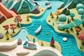 Beach town background in paper craft