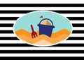 Beach and Toy bucket with spade on stripe backgrounds Royalty Free Stock Photo