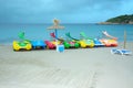 Beach with toy water vehicles at Sant Elm