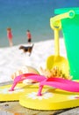 Beach toys and family playing Royalty Free Stock Photo